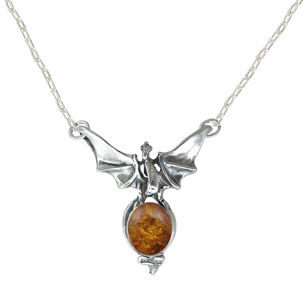 Sterling Silver Victory Dragon Necklace With Amber